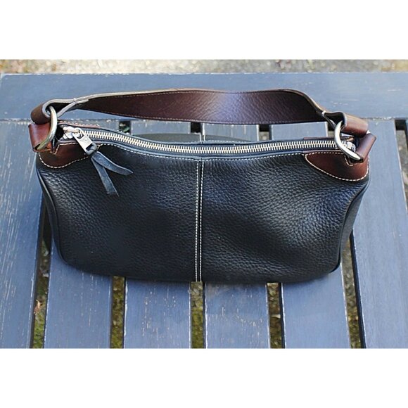 Dooney & Bourke Y2K Vintage - AWL - Short Strap Hobo Black + Brown Pebbled, USA - Picture 3 of 13